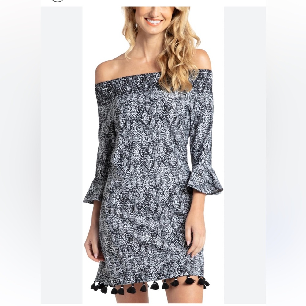 Cabana Life Sanibel Off The Shoulder Dress UV 50 Large‎ Back NWT